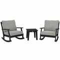 Polywood Braxton Black / Grey Mist Deep Seating Patio Set with Rocking Chairs and Lakeside Table 633PWS2BL598